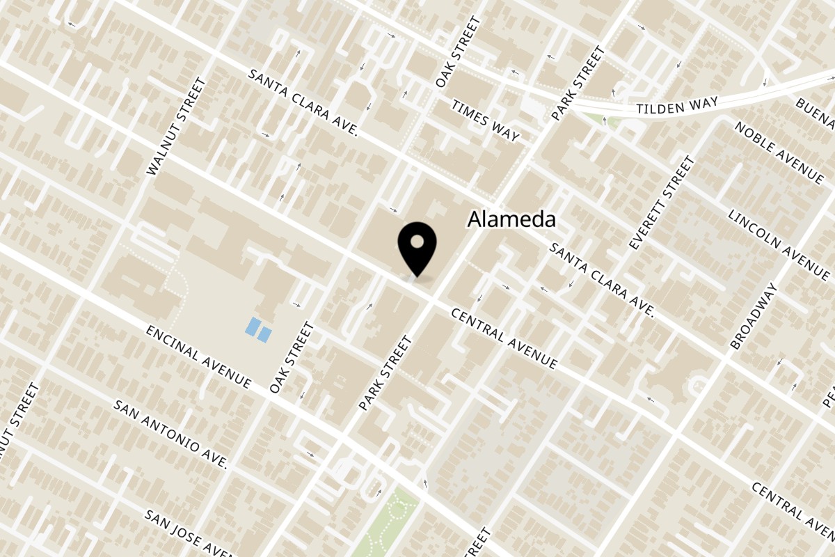 Map showing the location of Taqueria Viva México on 2327 Central Ave in Alameda